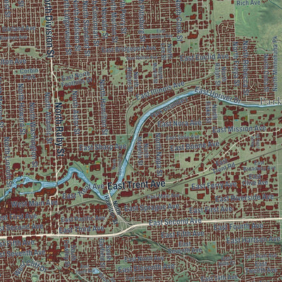 Close-up of the map of Spokane, Washington print showing street and building detail