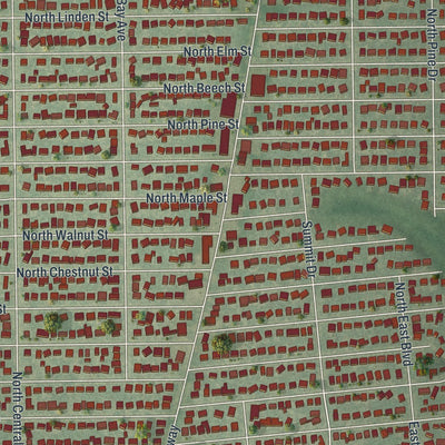 Close-up of the map of North Massapequa, New York print showing street and building detail