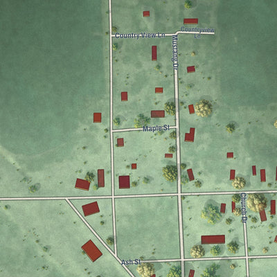 Close-up of the map of Nunda, South Dakota print showing street and building detail