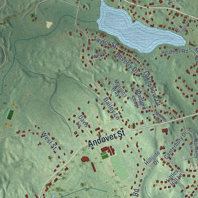 Close-up of the map of Georgetown, Massachusetts print showing street and building detail