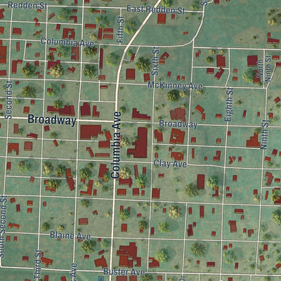 Close-up of the map of Cheyenne, Oklahoma print showing street and building detail