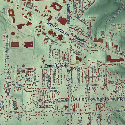 Close-up of the map of Butler, Butler County, Pennsylvania print showing street and building detail