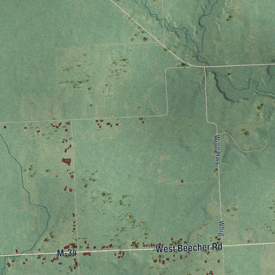 Close-up of the map of Dover, Lenawee County, Michigan print showing street and building detail