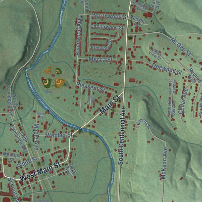 Close-up of the map of West Fork, Arkansas print showing street and building detail