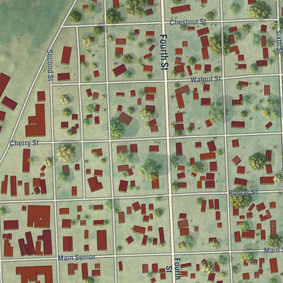 Close-up of the map of Scotland, South Dakota print showing street and building detail