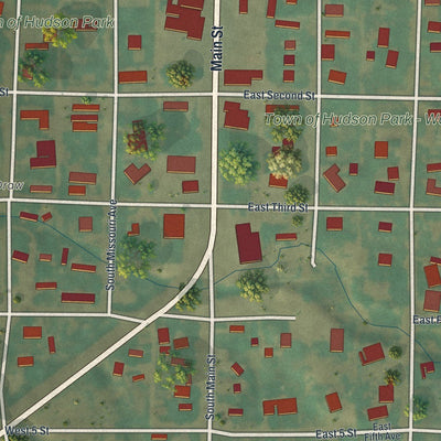 Close-up of the map of Hudson, Wyoming print showing street and building detail