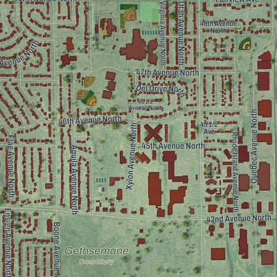 Close-up of the map of New Hope, Minnesota print showing street and building detail