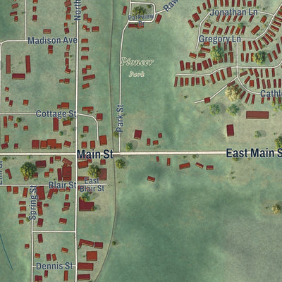 Close-up of the map of Kingsley, Michigan print showing street and building detail