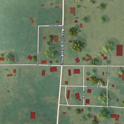 Close-up of the map of Arcola, Missouri print showing street and building detail