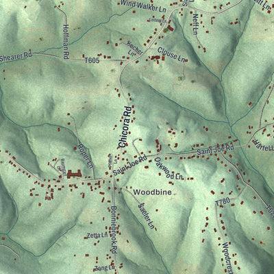 Close-up of the map of Oakland, Butler County, Pennsylvania print showing street and building detail