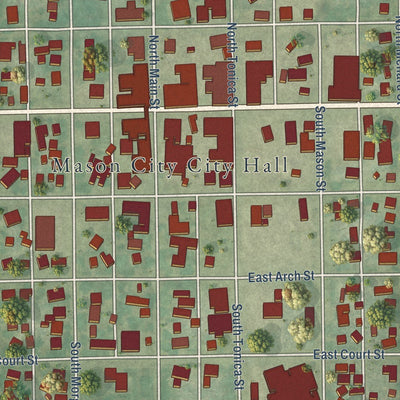 Close-up of the map of Mason City, Illinois print showing street and building detail