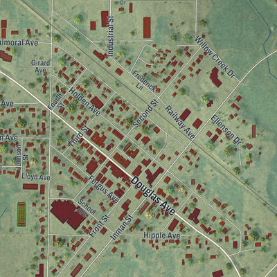 Close-up of the map of Henning, Minnesota print showing street and building detail