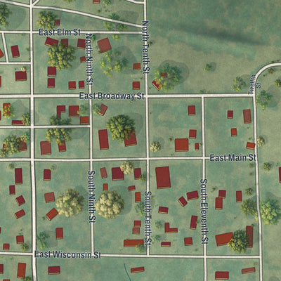 Close-up of the map of Breckenridge, Missouri print showing street and building detail