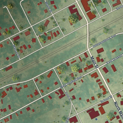 Close-up of the map of Gage, Oklahoma print showing street and building detail