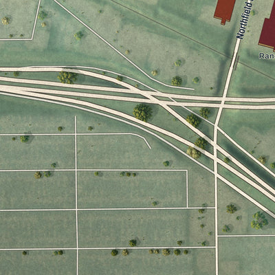 Close-up of the map of North Randall, Ohio print showing street and building detail