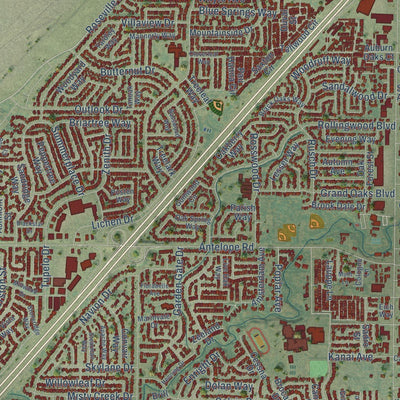 Close-up of the map of Citrus Heights, California print showing street and building detail