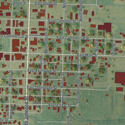 Close-up of the map of Kahoka, Missouri print showing street and building detail