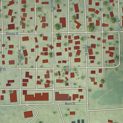 Close-up of the map of Varna, Illinois print showing street and building detail