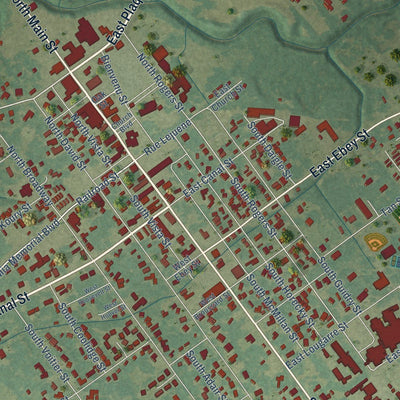 Close-up of the map of Church Point, Louisiana print showing street and building detail