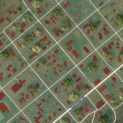 Close-up of the map of North Powder, Oregon print showing street and building detail