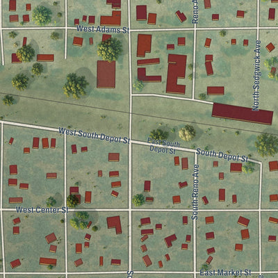 Close-up of the map of Burrton, Kansas print showing street and building detail