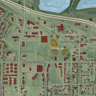 Close-up of the map of Albertville, Minnesota print showing street and building detail