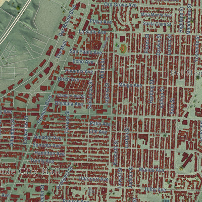 Close-up of the map of Seaside, California print showing street and building detail