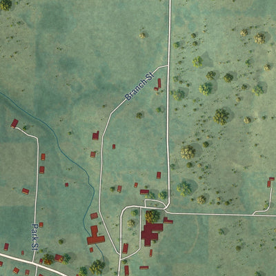 Close-up of the map of Sidney, Arkansas print showing street and building detail