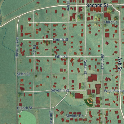 Close-up of the map of Wellston, Oklahoma print showing street and building detail
