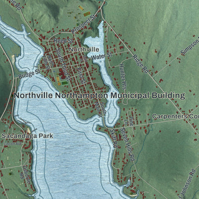 Close-up of the map of Northampton, New York print showing street and building detail