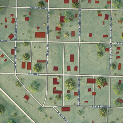 Close-up of the map of Oconto, Nebraska print showing street and building detail