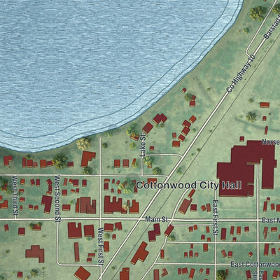 Close-up of the map of Cottonwood, Minnesota print showing street and building detail