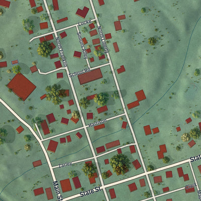 Close-up of the map of Amesville, Ohio print showing street and building detail