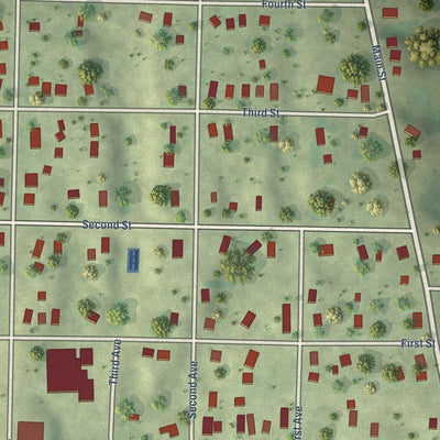 Close-up of the map of Matherville, Illinois print showing street and building detail