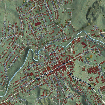 Close-up of the map of Marion, Virginia print showing street and building detail