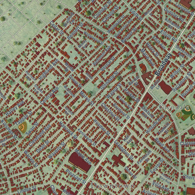 Close-up of the map of Everett, Massachusetts print showing street and building detail
