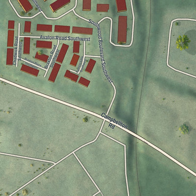 Close-up of the map of Ben Hill Terrace, Georgia print showing street and building detail