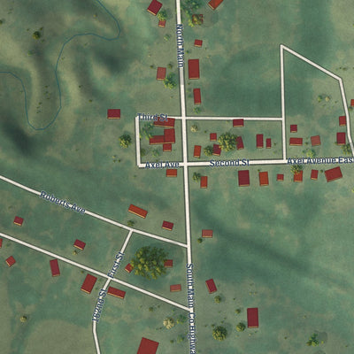 Close-up of the map of Strandburg, South Dakota print showing street and building detail