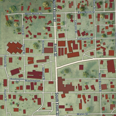 Close-up of the map of Kansas, Illinois print showing street and building detail