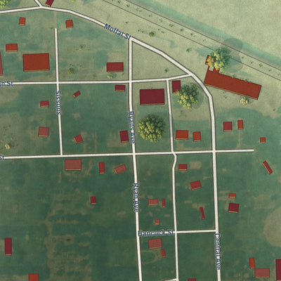 Close-up of the map of Danville, Kansas print showing street and building detail