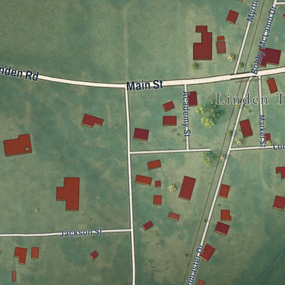 Close-up of the map of Linden, North Carolina print showing street and building detail