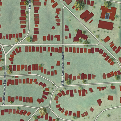 Close-up of the map of Westview, Georgia print showing street and building detail