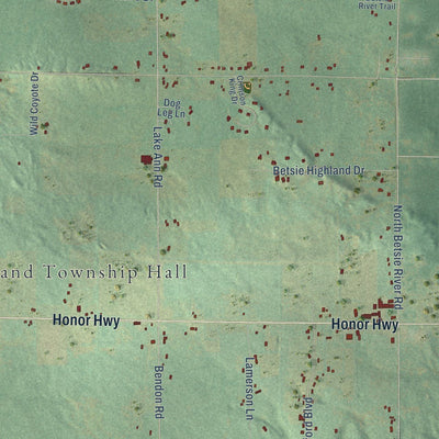 Close-up of the map of Inland, Michigan print showing street and building detail