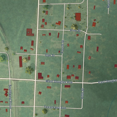 Close-up of the map of Wilton, Arkansas print showing street and building detail