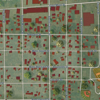 Close-up of the map of Hartford, Michigan print showing street and building detail