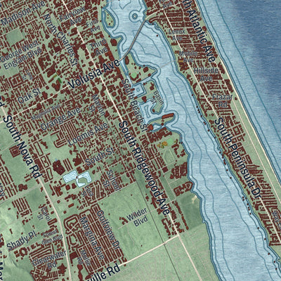 Close-up of the map of Daytona Beach, Florida print showing street and building detail