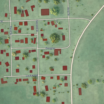 Close-up of the map of Martinsburg, Nebraska print showing street and building detail