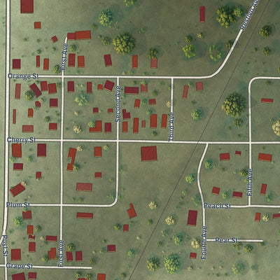Close-up of the map of Freeman Spur, Illinois print showing street and building detail
