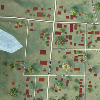 Close-up of the map of Erhard, Minnesota print showing street and building detail