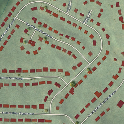 Close-up of the map of Fairway Acres, Georgia print showing street and building detail